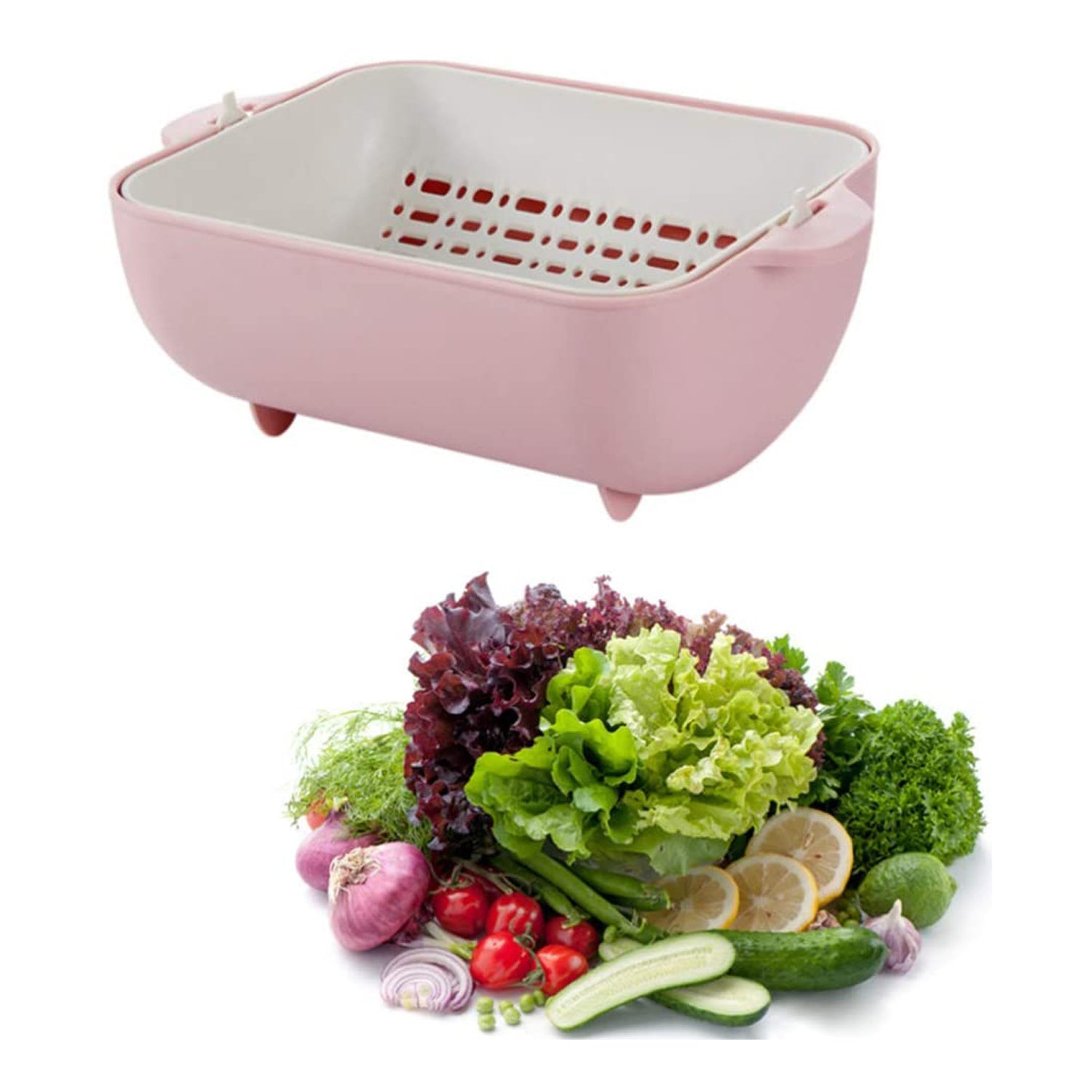 2717 Multifunctional BPA Free Double Layered Plastic Rotatable Strainer Bowl with Handles for Washing, Rinsing, Serving Vegetables & Fruits (Multicolor) 2717 Multifunctional BPA Free Double Layered Plastic Rotatable Strainer Bowl with Handles for Washing, Rinsing, Serving Vegetables & Fruits (Multicolor)